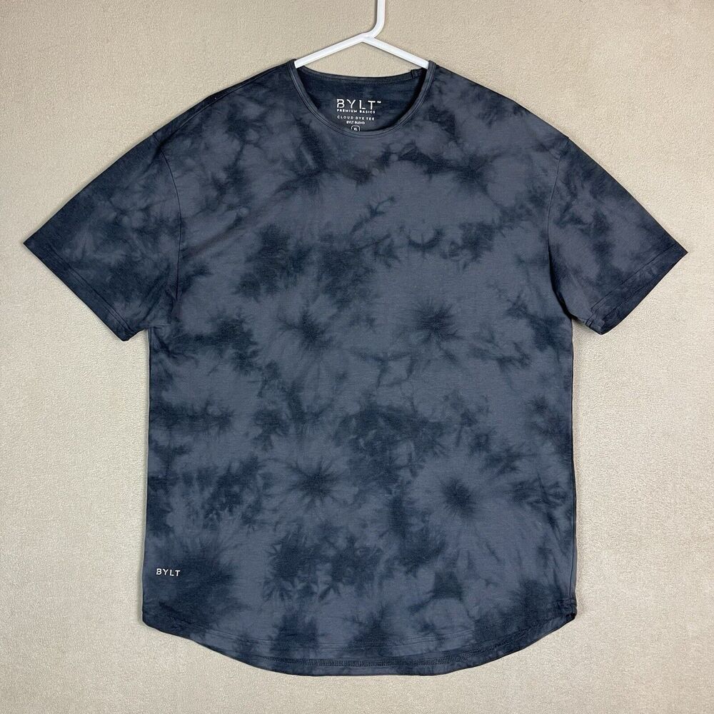 BYLT Shirt Adult Extra Large Gray Tie Dye Short Sleeve Tee Drop Cut Preppy Mens